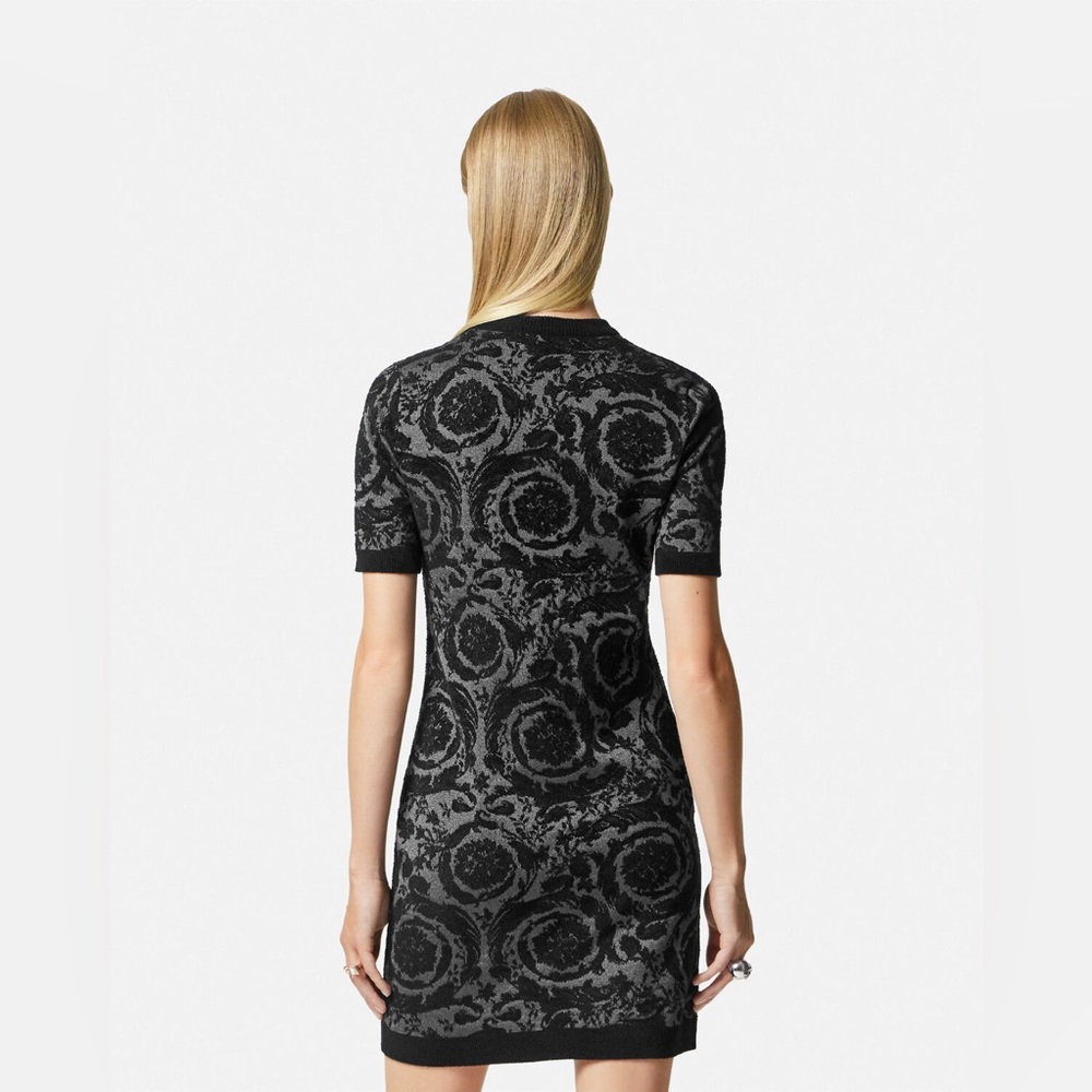 Versace Barocco Chenille Knit Mini Dress in Black - Picture 2 of 7